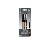 uni-ball UB-150-10 Eye On Point Stay Gold Broad Ballpoint - Bolígrafos negros de punta redonda de 1,0 mm para una escritura a mano súper suave. Resistente a la decoloración y al agua, tinta líquida