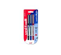Uni-Ball UB-150 Eye Micro - Pack de 3 bolígrafos, 0.5 mm, color negro, azul y rojo