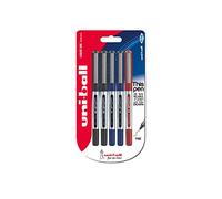 Uni-Ball UB-150 Eye Micro - Pack de 5 bolígrafos, 0.5 mm, color negro, azul y rojo