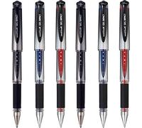 uni-ball UM-153S Signo Impact - Bolígrafo de gel (punta de 1 mm, mango de goma, tinta de gel, 6 unidades, 2 negros, azules y rojos)