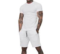 Uni Clau Conjunto de 2 piezas para hombre, conjunto de camisa y pantalones cortos casuales de verano, Blanco, XX-Large