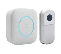 Uni-Com Timbre de puerta portátil inalámbrico, rango de funcionamiento de 150 m, 30 campanillas diferentes, alerta de timbre LED de cambio de color, fácil de instalar