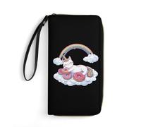 Uni-Corn - Cartera larga de piel con diseño de gato para hombre y mujer, con cordón