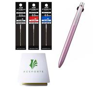 Uni Jetstream PRIME - Bolígrafo a base de aceite de 0,5 mm, cuerpo rosa claro + recambios negro/rojo/azul, juego de notas adhesivas