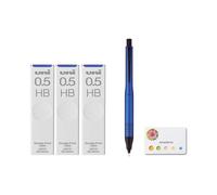 Uni Kuru Toga Advance - Portaminas de 0,5 mm, cuerpo azul marino (M510301P.9) + mina de lápiz mecánico Uni, minas a prueba de manchas de 0.5 mm HB 3 y notas adhesivas amazdone