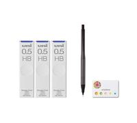 Uni Kuru Toga Advance - Portaminas de 0.5 mm, cuerpo metálico pistola (M510301P.43) + mina de lápiz mecánico Uni, minas a prueba de manchas de 0.5 mm HB 3 y notas adhesivas amazdone