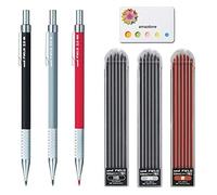 Uni - Lápiz mecánico de campo, 2 mm, (HB + 2H + rojo) juego de 3 (M207001PHB, M207001P2H, M207001P.15) + 3 mechas de repuesto (HB, 2H, rojo) y nuestras notas adhesivas originales