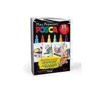 Uni Mitsubishi Pencil,Estuche Mes Premiers POSCA,6 Rotuladores Pintura, Base Agua,4 PCM1C Punta Extra fina, 2 PC3M Punta fina, 1 libro de 25 talleres creativos,Embalaje cero de plástico