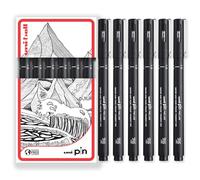 Uni Pin Fineliner - Bolígrafo de dibujo (tinta negra, punta de 1,0 mm, 6 unidades)