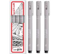 Uni Pin Fineliner - Rotulador de dibujo, tinta gris claro, punta de 0,1 mm, paquete de 3, en caja de regalo