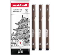 Uni Pin Fineliner - Rotulador de dibujo (tinta sepia, punta de 0,1 mm, 3 unidades, en caja de regalo)