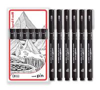 Uni Pin Fineliner - Rotuladores de dibujo, punta de cincel, tinta negra, punta de 1,0 mm, paquete de 6, en caja de regalo