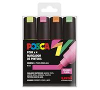UNI Posca Estuche de 4 Rotuladores PC8K de Colores Flúor de Punta Biselada Gruesa