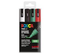 UNI Posca Estuche de 4 Rotuladores PCM5 de Colores de Navidad de Punta Cónica Medio