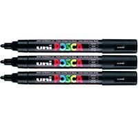 Uni Posca PC-5M Color Negro Rotuladores de Pintura 2.5mm Medio Punta Redonda Punta Escribe en Cualquier Superficie Vidrio Metal Madera Plástico Tela (Paquete de 3)