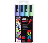 Uni Posca - PC-5M - Juego de rotuladores de colores, para pintar, 4 unidades, en estuche de plástico, tonos pastel fríos