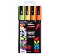 Uni Posca PC-5M - Juego de rotuladores de colores, para pintar, 4 unidades, en estuche de plástico, tonos cítricos