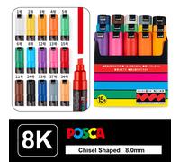 UNI POSCA PC-8K marcador de pintura acrílica arte POP puntas anchas 8mm pluma de tela en forma de cincel suministros de arte marcadores para colorear anchos PC-8K-Red 15