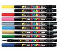 Uni Posca PCF-350 Assorted Colour Pack Paint Marker Pen 0,1-10 mm Brush Nib Writes On Any Surface Glass Metal Wood Plastic Fabric (1 Of Each Colour - 10 Pens)
