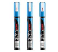 Uni PWE-5M - Rotuladores a la Tiza Líquida, Rotulador Marcador para Pizarra, Pizarra Blanca, No Permanente, Color Azul Claro, Paquete de 3
