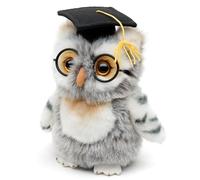 Uni-Toys - Búho (Gris-Blanco) con Sombrero de Doctor y Gafas - 18 cm (Altura) - pájaro de Peluche - Peluche