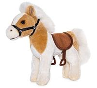 Uni-Toys - Caballo con Silla y Estribo, de pie (Beige-Blanco) - 23 cm (Longitud) - Caballo de Peluche - Peluche de Peluche