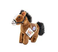 Uni-Toys - Caballo con sillín, de pie, Color marrón Oscuro - 24 cm (Longitud) - Animal de Granja - Animal de Peluche