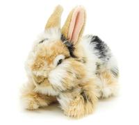 Uni-Toys - Conejo de Cabeza de león con Orejas erguidas - Tumbado - Negro-marrón y Blanco - 23 cm (Altura) - Conejo de Peluche - Peluche