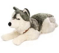Uni-Toys - Husky con arnés, Tumbado - 62 cm (Longitud) - Perro de Peluche - Peluche