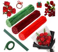 UNIANE 300 Limpiador de tuberías, 20 piezas de alambre artesanal verde, cinta limpiadora de tuberías para ramos de tulipanes, alambre de caño de felpa flexible de 30 cm para manualidades (rojo)