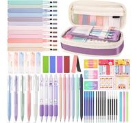 UNIANE 62 accesorios escolares con estuche, 12 subrayadores pastel, 5 bolígrafos de gel, 6 portaminas, 4 lápices borrables, Aesthetic Stuff Clean Girl, Back to School