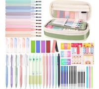 UNIANE 62 accesorios escolares con estuche, 12 subrayadores pastel, 5 bolígrafos de gel, 6 portaminas, 4 lápices borrables, Aesthetic Stuff Clean Girl, Back to School