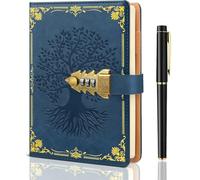 UNIANE Diario con candado para mujer/hombre,diario vintage con candado,cuaderno A5 con juego de bolígrafos,recargable,cuaderno para escribir,niñas,hombres,estudiantes,21 x 15 cm (Azul oscuro)