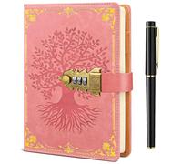 UNIANE Diario con candado para mujer/hombre,diario vintage con candado,cuaderno A5 con juego de bolígrafos,recargable,cuaderno para escribir,niñas,hombres,estudiantes,21 x 15 cm (Rosa)