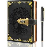 UNIANE Diario con candado para mujer/hombre,diario vintage con candado,cuaderno A5 con juego de bolígrafos,recargable,cuaderno para escribir,niñas,hombres,estudiantes,21 x 15 cm (Negro)