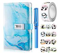 UNIANE Diario con candado para niñas, diario A5 con código, cuaderno con bolígrafo y divertido juego de pegatinas, cuaderno de piel sintética (azul)