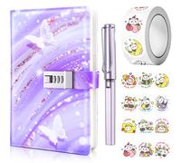 UNIANE Diario con candado para niñas, diario A5 con código, cuaderno con candado con bolígrafo y divertido juego de pegatinas, cuaderno de piel sintética, regalo de cumpleaños para niñas (22 x 15 cm