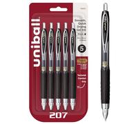 Uniball 207 - Bolígrafos de gel retráctiles, punta ultra micro (0.38 mm), negro, paquete de 5
