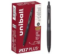 Uniball™ 207 Plus+ - Bolígrafos de gel retráctiles, punta micro (0.5 mm), negro, paquete de 12