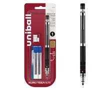 Uniball Kuru Toga Elite - Kit de inicio de portaminas con barril de metal y punta de lápiz de 0.5 mm, 60 recambios de minas y 5 recambios de borrador de lápiz, HB #2, suministros de oficina/escuela,
