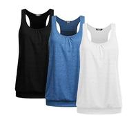 UNibelle Camiseta de tirantes para mujer, para yoga, deporte, sin mangas, espalda cruzada, talla S-XXXL, Pack de 3 negro + azul marino + blanco, M