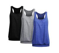 UNibelle Tank Top Mujer Yoga Grandes Camisas Sport Racerback Running Tank Top Sin Mangas Top Basic Top Secado rápido 3-Pack, 3-Pack_ Negro/Gris Claro/Azul, XL
