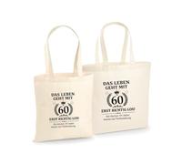 Unibly Bonito regalo de cumpleaños para mujeres, mamá, esposa y novia, bolsa de algodón, 200 g/m², con certificado Oeko-Tex, bolsa de la compra, bolsa de yute, bolsa de tela, 60 cumpleaños, large