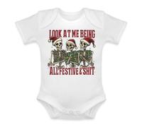 Unibly Look at me being all festive & shit esqueleto | Christmas Christmas X-Mas Baby Body, Blanco, 6 meses