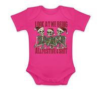 Unibly Look at me being all festive & shit esqueleto | Christmas Christmas X-Mas Baby Body, Rosa., 6 meses