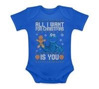 Unibly Miga Galletas Monster | All I Want | Ugly Christmas Sweater Navidad Sudadera Bebé Body, azul, 6 meses