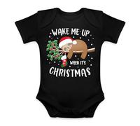 Unibly Wake me up when it's Christmas Faultier Muérdago Calcetín de Navidad Dormir Perezoso | Navidad Navidad X-Mas Baby Body, Negro , 6 meses