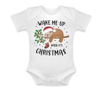 Unibly Wake me up when it's Christmas Faultier Muérdago Calcetín de Navidad Dormir Perezoso | Navidad Navidad X-Mas Baby Body, Blanco, 18 meses