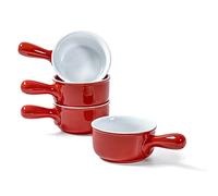 UNICASA Juego de 4 Tazones de Sopa con Asa, Tazón de Cebolla Francesa de 400ML, Tazón de Porcelana para Sopa para 4 Personas - Rojo, 4 x 400ml