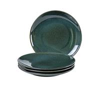 UNICASA Plato de Porcelana, 4 Piezas Servicio de Mesa de Gres Esmaltado para 4 Personas, Plato Plano Grande en Color Verde - 26 cm para Cena, Permite Lavavajillas y Microondas
